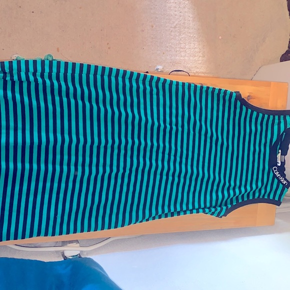 BEAUTIFUL CALVIN KLEIN STRIPED LONG DRESS SIZE SMALL GOOD CONDITION turquoise - Picture 1 of 2